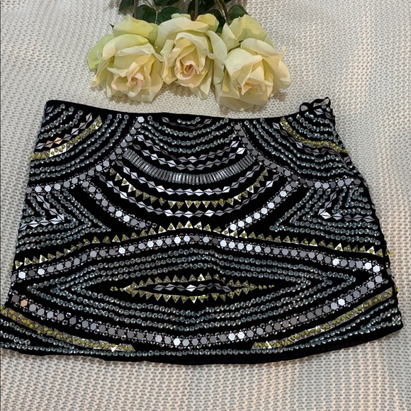 Parker Dresses & Skirts - Parker Black and Silver Sequin & Beaded Mini Skirt